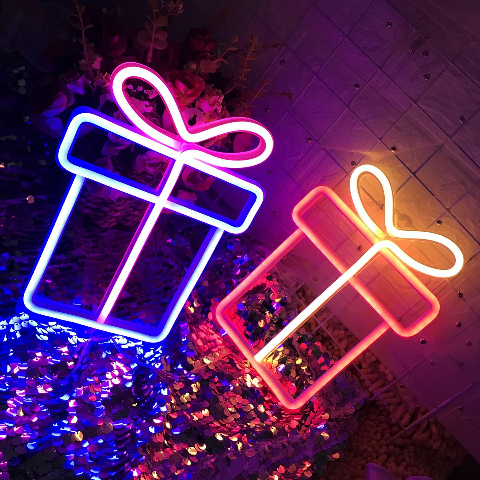 オリジナル　ピンク×ブルー ネオンサイン ロゴ風インテリア　LEDライト Amazon.co.jp: LEDネオンプレゼントピンク+ブルーのデザインロゴUSB